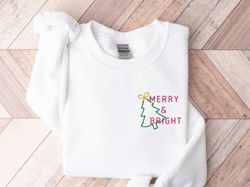 Embroidered Merry and Bright Christmas Tree Sweatshirt, Merry & Bright Shirt, Christmas Sweatshirt, Christmas Tree Shirt