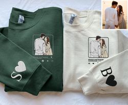 custom embroidered couple portrait photo sweatshirt, add your love song
