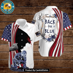 4th Of July Independence Day American Flag Jesus Police Officer Back The Blue Hawaiian Shirt