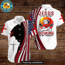 best american flags cross 4th of july independence day jesus is my savior cooking is my therapy hawaiian shirt