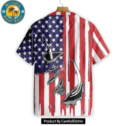 fish hook american flag hawaiian shirt
