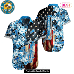 HOT TREND Detroit Lions NFL Graphic US Flag Flower Hawaiian Shirt New Trends Summer Gift Ever Fans 1