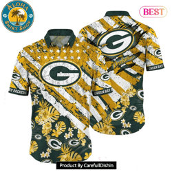 HOT TREND Green Bay Packers Nfl Hawaiian Shirt Floral Print American Flag Beach Shirt Short Style Summer 1