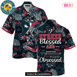 Houston Texans NFL Hawaiian Shirt Stress Blessed Obsessed Summer Beach Shirt Gift For Fans Texans