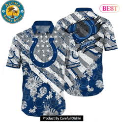 Indianapolis Colts NFL Hawaiian Shirt Floral Print American Flag Beach Shirt Short Style Summer