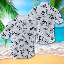 Mouse Character Black And White 3D All Over Printed Tropical Shirt, Mouse Channel Aloha Shirt, 108