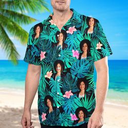 personalized photo printed tropical shirt, custom picture face on beach shirt, 135