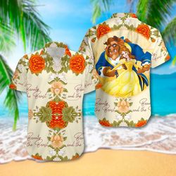 Yellow Red Floral Monster And Beauty 3D All Over Printed Tropical Shirt, Monster Love Story Summer Shirt, 201