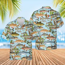 Fish Summer Shirt, Pattern Fishing Summer Shirt, Fishing