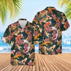 Koi Fish Pattern Summer Shirt, Japanese Koi Fish, Koi Fish