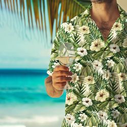 Tropical Floral and Palm Leaves Shirt, Summer Vacation Shirt