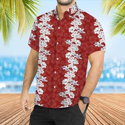Red Hibiscus Summer Shirt, Tropical Summer Shirt, Summer