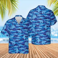 Shark Blue Golf Summer Shirt, Shark Summer Shirt, Shark