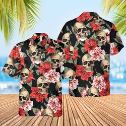 Skull Exotic Hibiscus Summer Shirt, Tropical Skull Hawaiia
