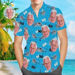Custom Face Tropical Shirt All Over Print Men's Shirt Shark,