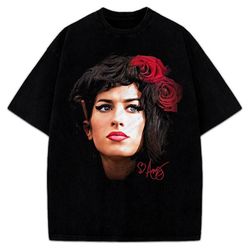 Amy Winehouse Tribute T-Shirt Portrait Rose Hair Custom Graphic Tee