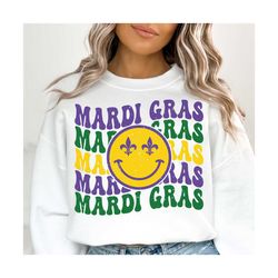 Mardi Gras Smiley PNG, Mardi Gras Beads, Fat Tuesday svg, Mardi Gras Shirt , Louisiana , Carnival , Sublimation Designs