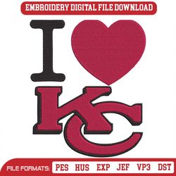 I Love KC Embroidery Designs File, Kansas City Chiefs Machine