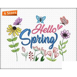Hello Spring Embroidery Design, Spring Machine Embroidery, 10