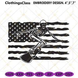 Snowboarder Skeleton USA Flag Embroidery File, Snowboarding , 33
