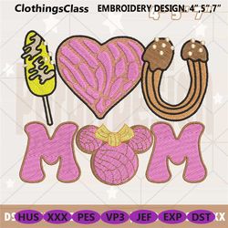I Love U Conchas Cartoon Mom Churros Embroidery Design, Mexi, 25