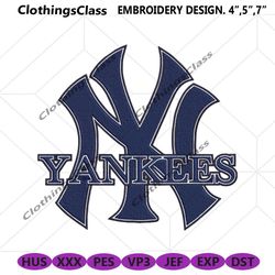 Blue NY With Name Logo Machine Embroidery, MLB Team Logo Embroidery Design