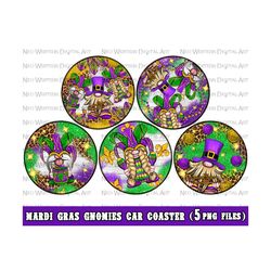 Mardi Gras gnomies car coaster png bundle sublimation design download, Happy Mardi Gras png, gnomies coaster png, sublim