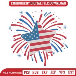Firework Star Embroidery Designs File, 4th July Machine Embroidery
