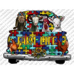 Farm truck Autism PNG File ,Sublimation Design, Farm life, Chicken,Goat,Animal,Truck,Sunflower, Digital Download, Bandan