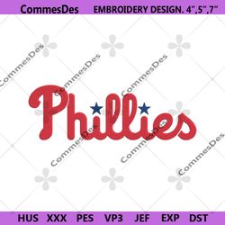 Phillies Wordmark Logo Embroidery, MLB Phillies Embroidery Design