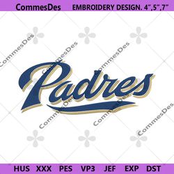Padres Wordmark Logo Machine Embroidery, Padres Baseball Team Logo Embroidery Download