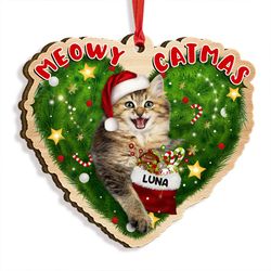Cat On Heart Meowy Catmas Custom Cats Photo Personalized Ornament