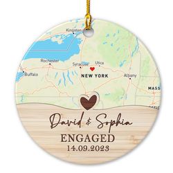 Couple First Christmas Custom Map Personalized Ornament