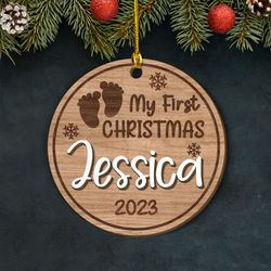 Personalized Baby First Layered Wood Ornament My First Christmas