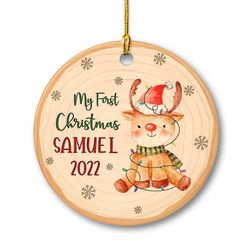personalized ceramic baby first christmas ornament reindeer