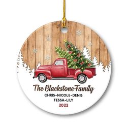Personalized Ceramic Ornament Family Christmas Red Truck