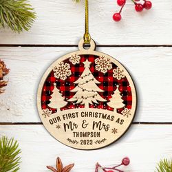 Personalized Couple Layered Wood Ornament 1St Christmas As Mr&ampMrs