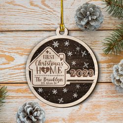 Personalized Family Layered Wood Ornament First Christmas Home