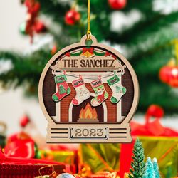 Personalized Family Wood Ornament Happy Christmas Day
