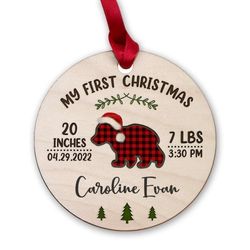 personalized wood baby bear first christmas ornament style