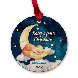 personalized wood babys first christmas ornament sleepy animal
