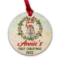 personalized wood babys first xmas ornament lovely bunny