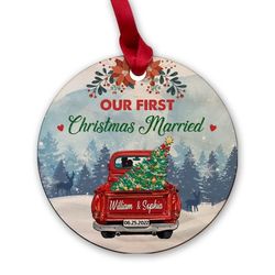 Personalized Wood First Xmas Ornament Red Truck