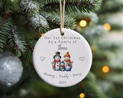 Personalized Family Of Three Christmas Ornament, First Christmas Ornament, Personalized Christmas Ornament, New Parents