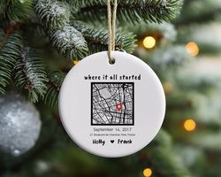 Where it all started Map Keepsake Ornament, Special Personalized Gift for Boyfriend, Valentines Day Gift, Anniversary Gi