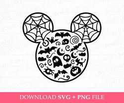 Halloween Mouse Head Svg, Happy Halloween Svg, Trick Or Treat, Mouse Head Webs and Bats, Spiders and Stars Svg, Svg File