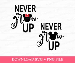 Never Grow Up Svg, Mouse Couple Trip Svg, Family Vacation Svg, Family Trip Svg, Magical Kingdom, Vacay Mode, Png Svg Fil