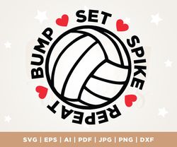 Volleyball Cricut, Volleyball cut file, Bump Set Spike Repeat svg, Volleyball dxf, eps, Cut File, Cricut, Png, Svg, subl