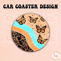 Retro Butterfly Car Coaster PNG Design,Sublimation Design,Car coaster sublimation,Coaster designs,Trendy png,Sublimation