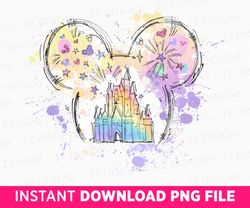 Watercolor Castle Clipart Png, Mouse Ear Castle Png, Retro Colorful Castle Png, Sublimation Design Png, Magic Kingdom Pn